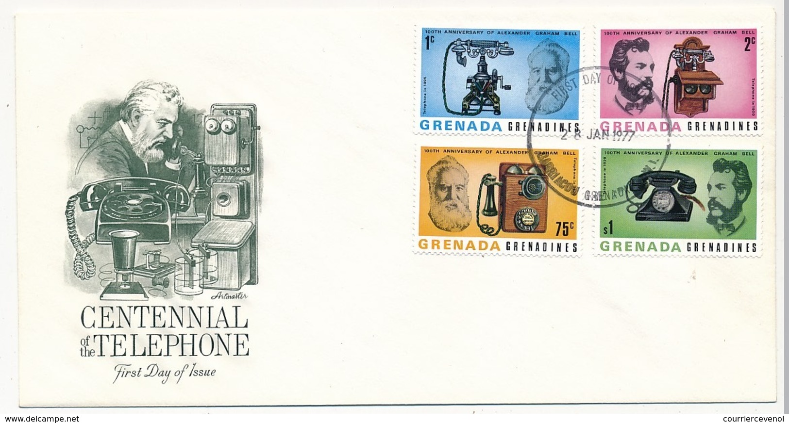 GRENADA - GRENADINES - 3 Enveloppes FDC - Centenaire Du Téléphone - Graham BELL - 1977 - Télécom
