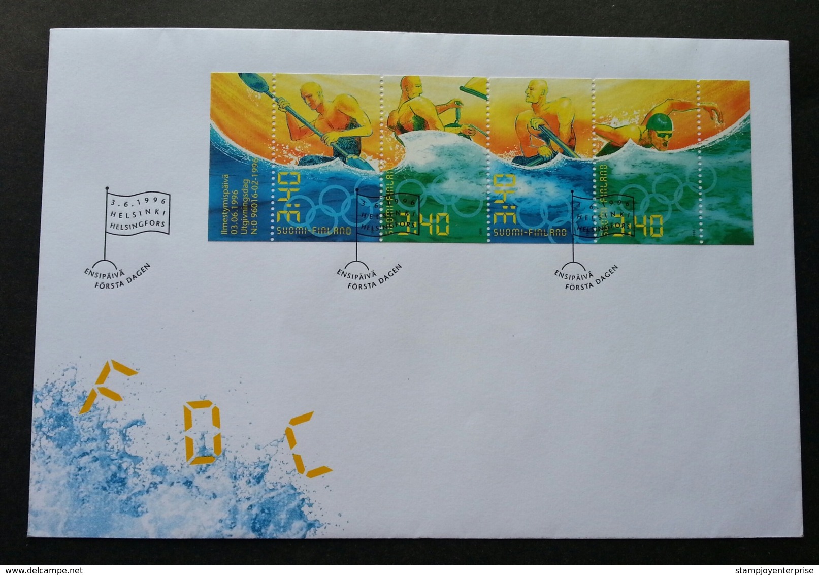 Finland Summer Olympic Games 1996 Olympic Sport Game Swimming (FDC) - Cartas & Documentos