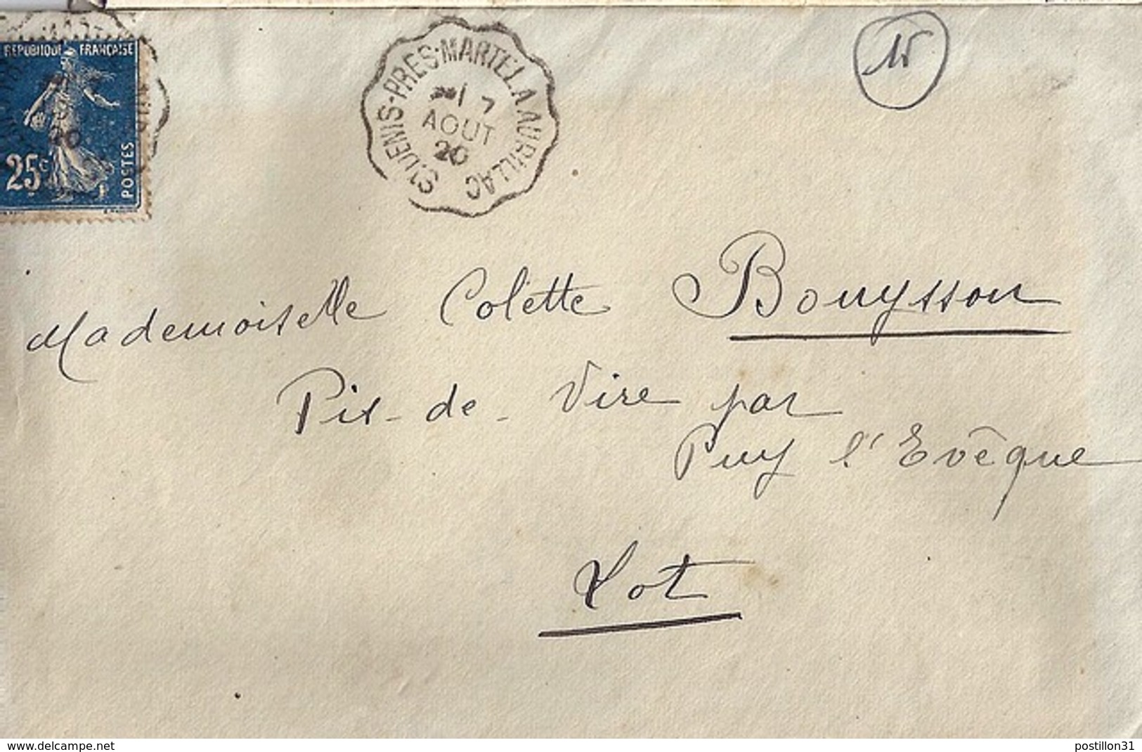 15-CANTAL- ST DENIS PRES MARTEL A AURILLAC  TàD DE TYPE CCL.2 / 1910/20 - Matasellos Manuales