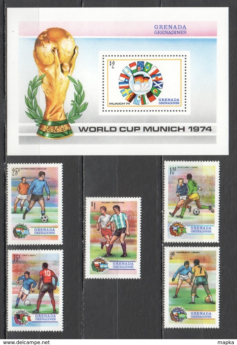 C043 1974 GRENADA GRENADINES FOOTBALL WORLD CUP MUNICH BL+5ST MNH - 1974 – Westdeutschland