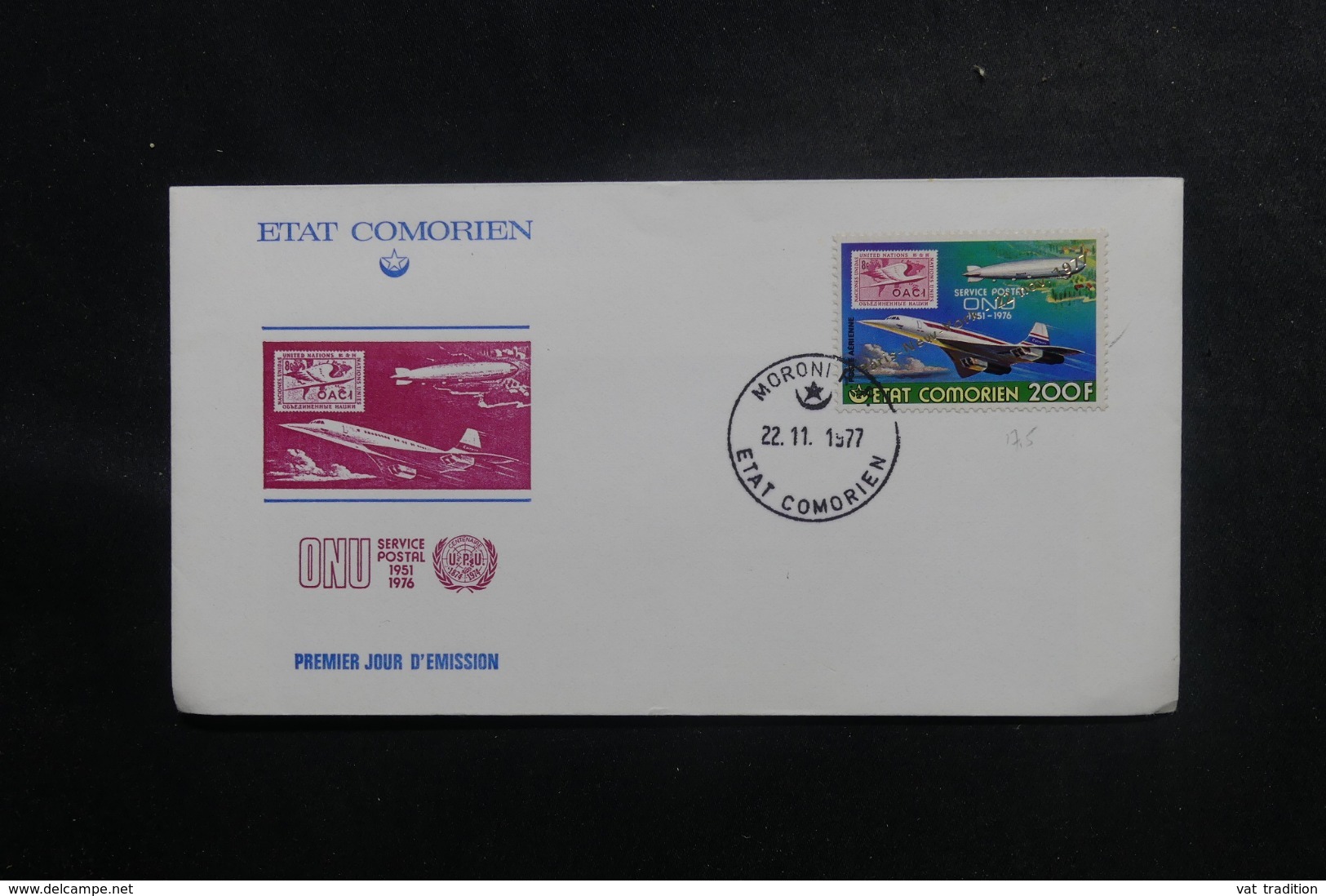 COMORES - Enveloppe FDC En 1977 - ONU Service Postal - L 47163 - Comores (1975-...)