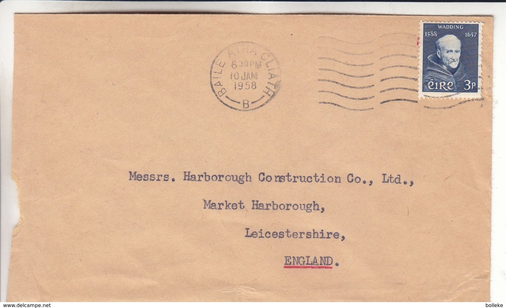 Irlande - Lettre De 1958 - Oblit Baile Atha Claith - Exp Vers Leicestershire - Cartas & Documentos