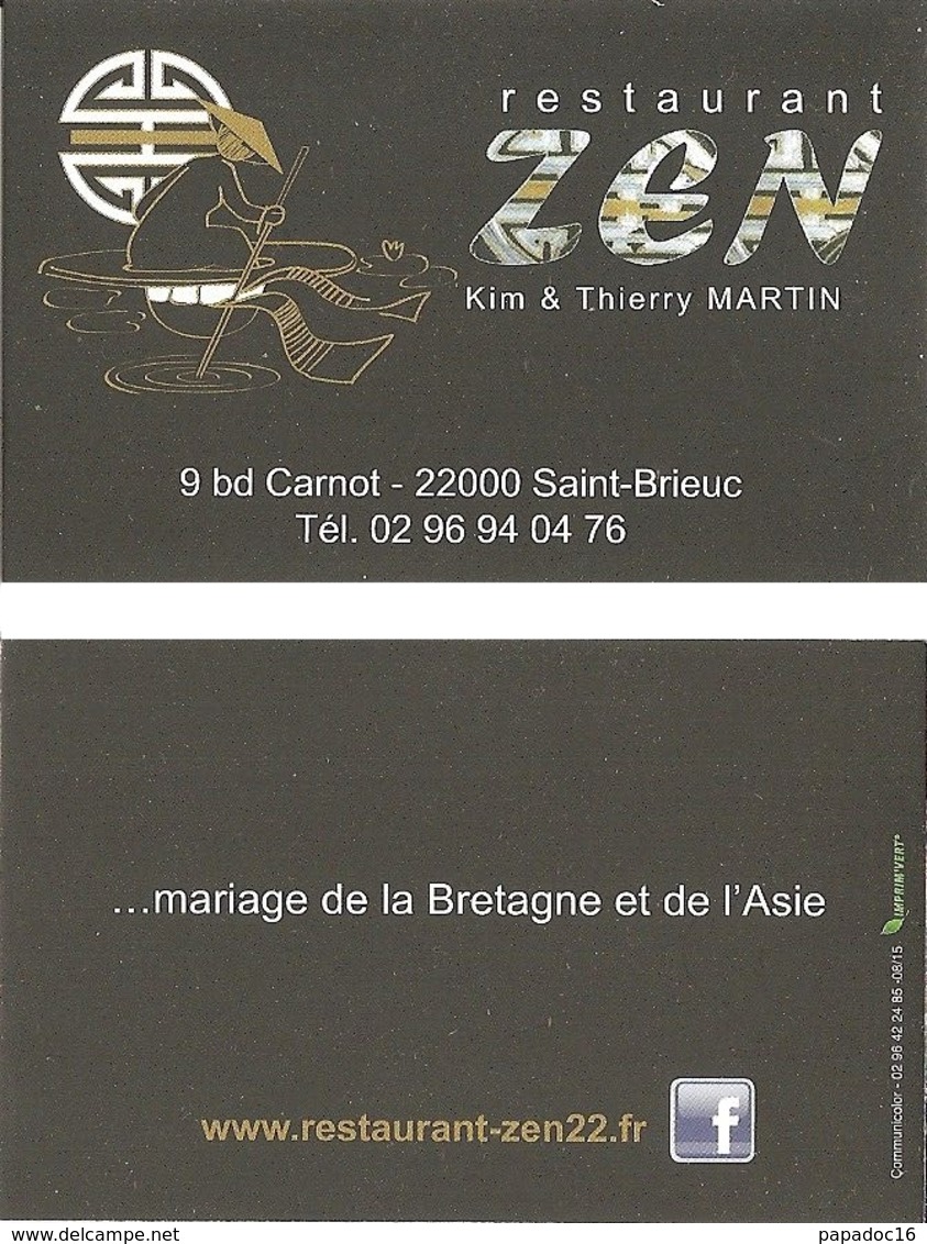 Carte De Visite - Restaurant Zen... Mariage De La Bretagne Et De L'Asie - Saint-Brieuc (35V) - Cartes De Visite