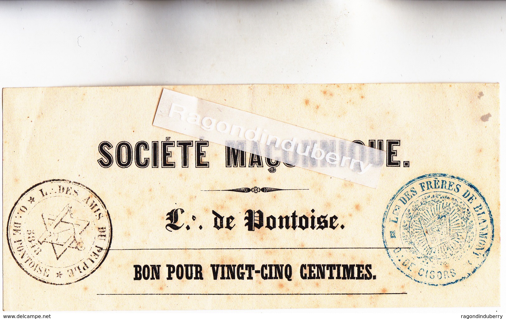 95 - PONTOISE - FRANC MACONNERIE Loge De PONTOISE. Doc De La SOCIETE MACONNIQUE (Bon Pour 25 Centimes) Av 1860 - Non Classés