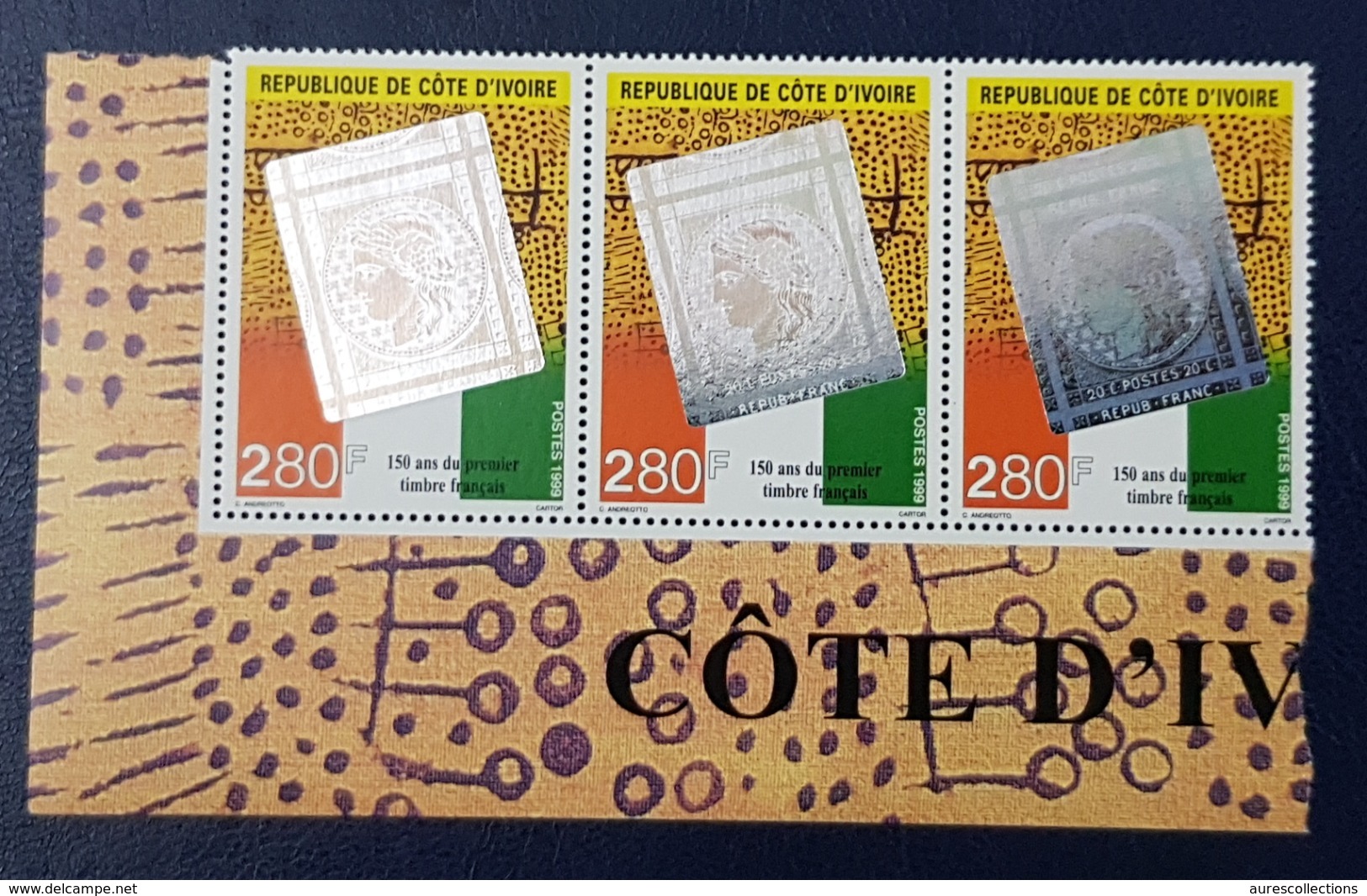COTE D'IVOIRE IVORY COAST 1999 - 3 X - PHILEXAFRIQUE FIRST FRENCH STAMP TIMBRE FRANCAIS HOLOGRAM - MNH - Ologrammi