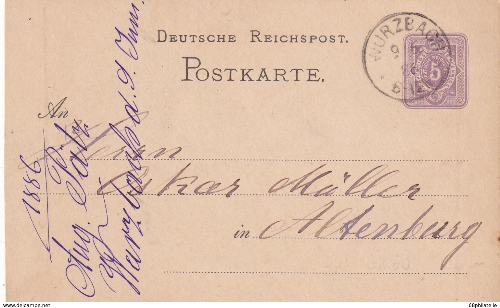 ALLEMAGNE 1886       ENTIER POSTAL/GANZSACHE/POSTAL STATIONERY CARTE  DE WÜRZBACH - Altri & Non Classificati