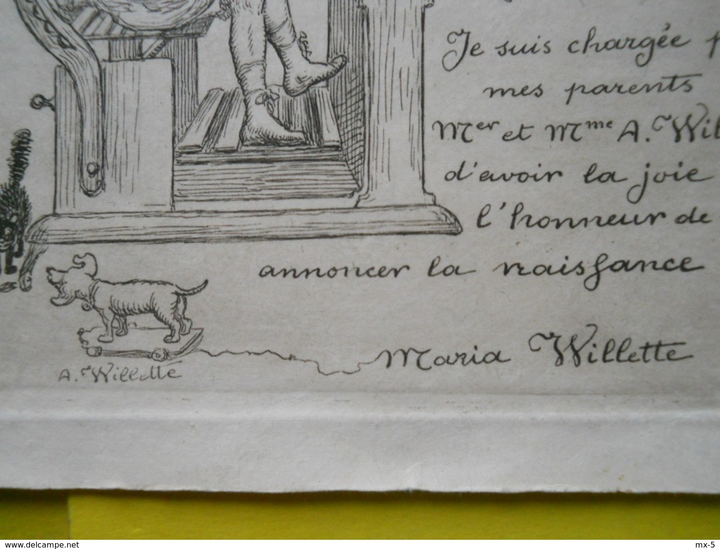 A.Willette ,(collection Des Cent) ,faire -part Naissance De Sa Fille Maria - Geburt & Taufe
