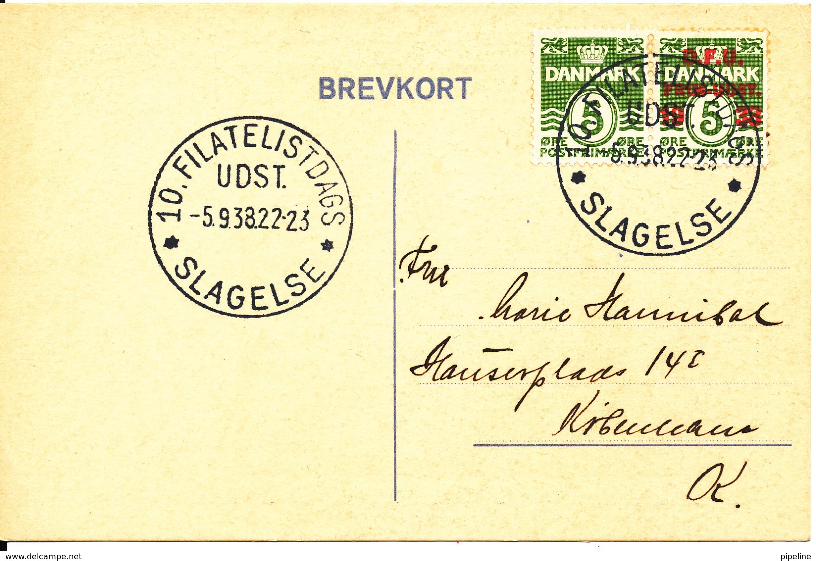 Denmark Letter Card With D.F.U. Stamp Exhibition Slagelse 5-9-1938 - Covers & Documents