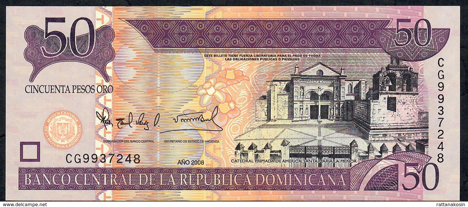 DOMINICAN REPUBLIC P176A  50 PESOS 2008 #CG New Variety PRINTER  Oberthur Technologies UNC. - Dominicana