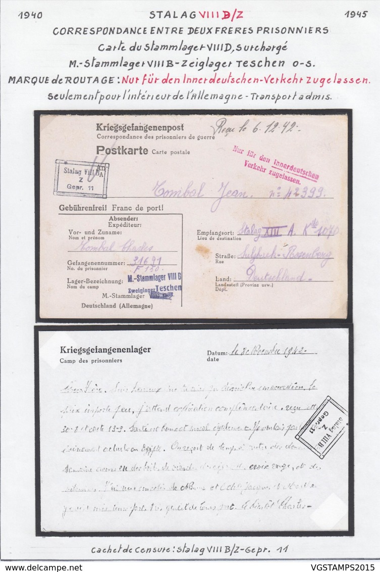 Belgique Stalag VIII B/Z - Correspondance Entre 2 Frères Prisonniers (VG) DC4742 - Oorlog 40-45 (Brieven En Documenten)