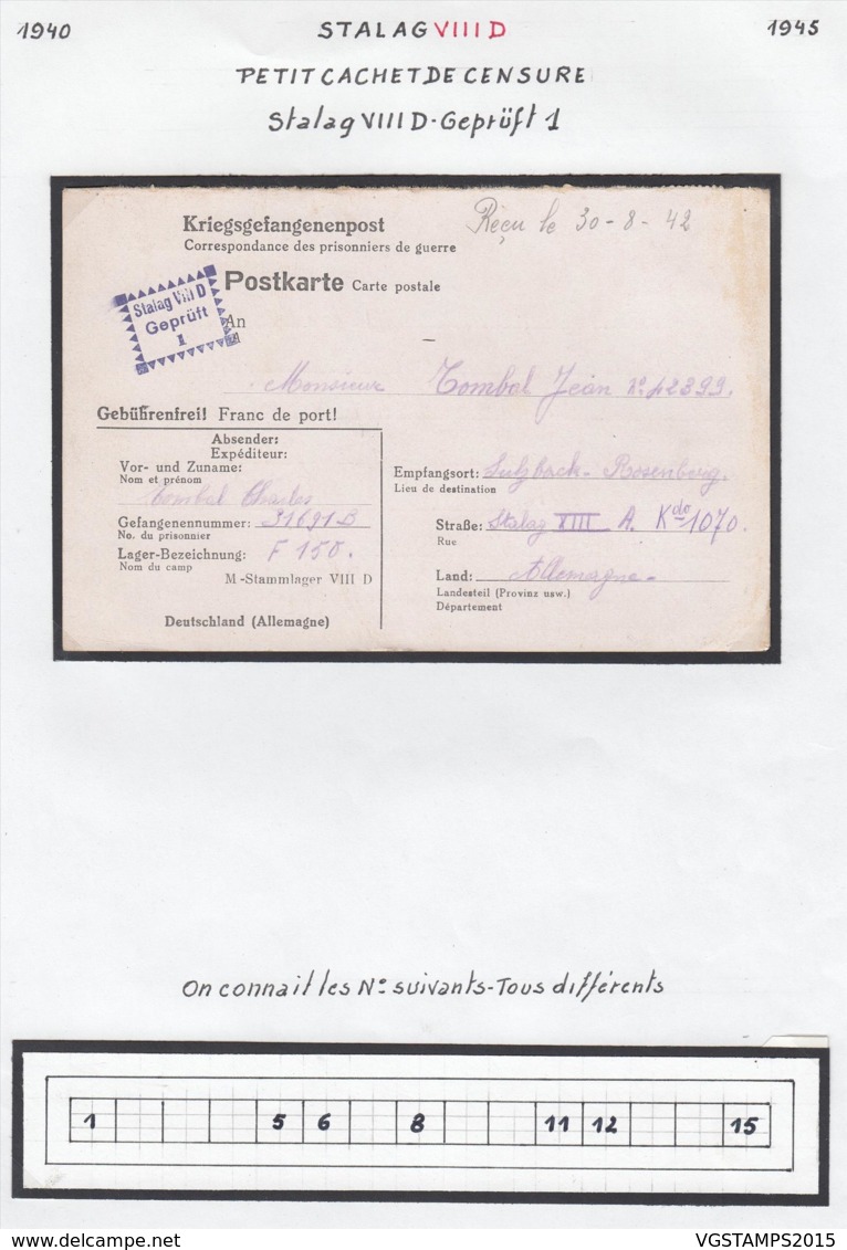 Belgique Stalag VIII D - Petit Cachet De Censure (VG) DC4744 - Guerre 40-45 (Lettres & Documents)