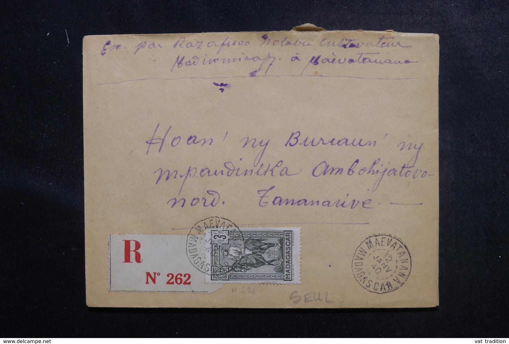 MADAGASCAR - Enveloppe En Recommandé De Maevatanana Pour Tananarive En 1940 , Affranchissement Plaisant - L 47238 - Lettres & Documents