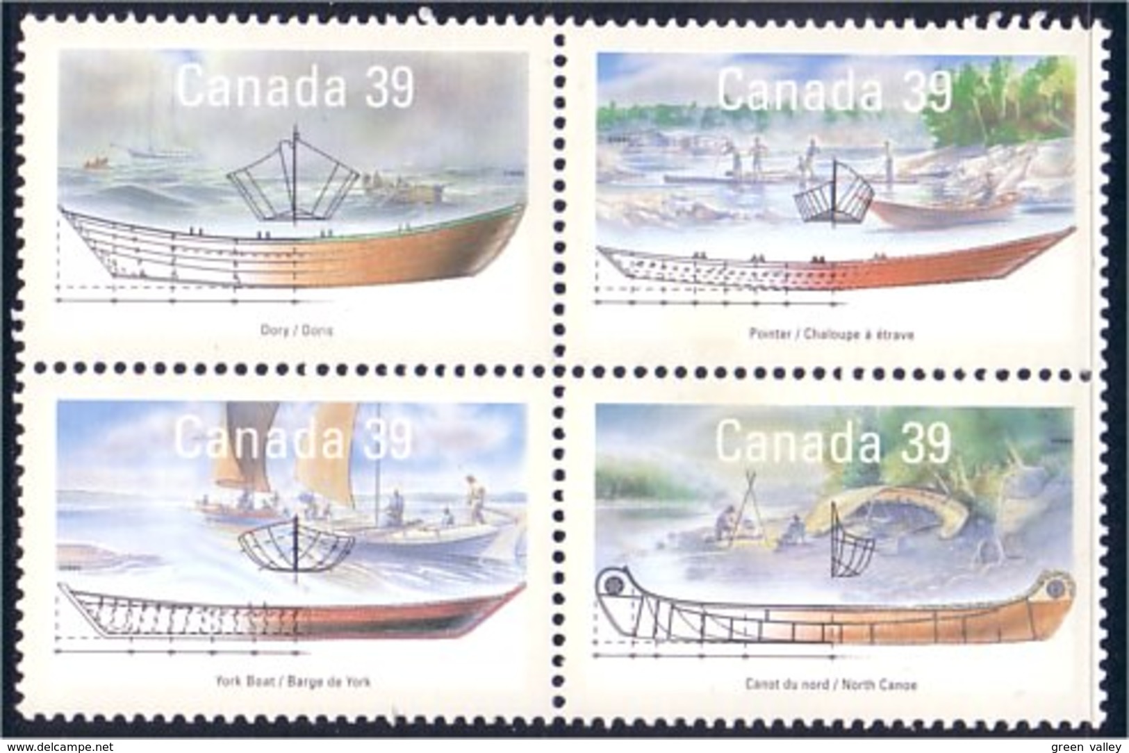 Canada Canots Indiens Indian Canoes Se-tenant Blk/4 MNH ** Neuf SC (C12-69ab) - Ships