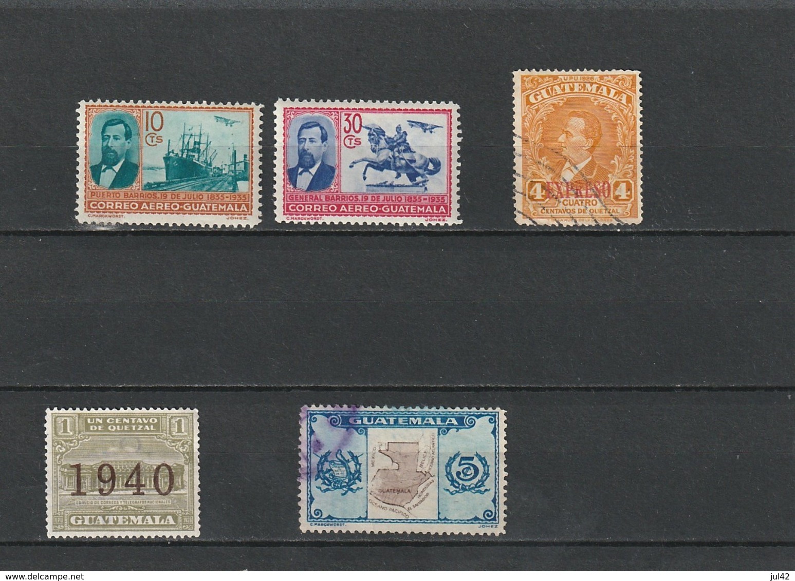 Scott C 29,31 MH, E1 Used, 279 Used, RA13 MH, Yvert 278 Used, PA27,29 MH      023 - Guatemala