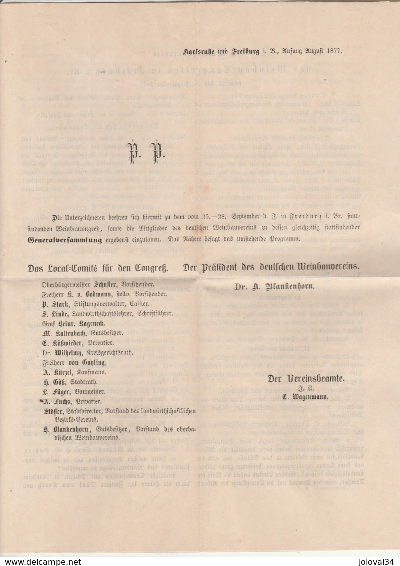 Allemagne Lettre Imprimé Entête Weinbau Congress Cachet CARLSRUHE 2 18/8/1877 à Gebweiler Alsace - 4 Scan - Covers & Documents