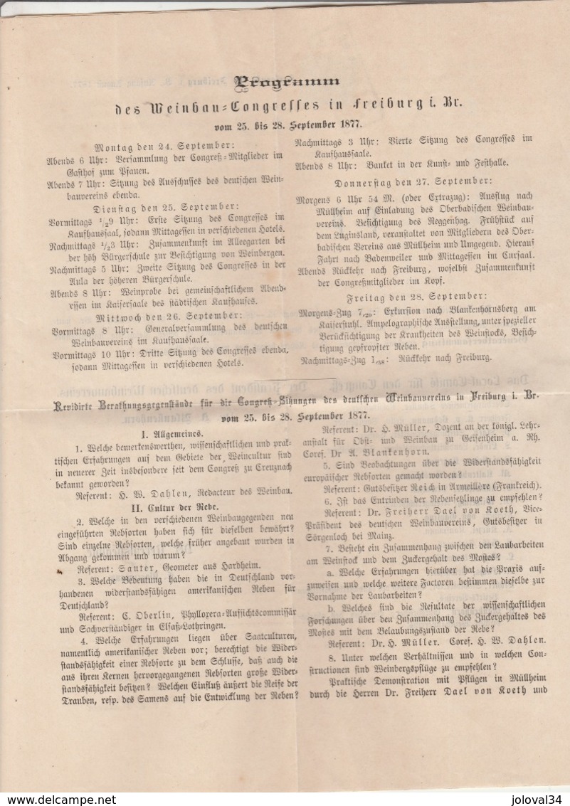 Allemagne Lettre Imprimé Entête Weinbau Congress Cachet CARLSRUHE 2 18/8/1877 à Gebweiler Alsace - 4 Scan - Covers & Documents
