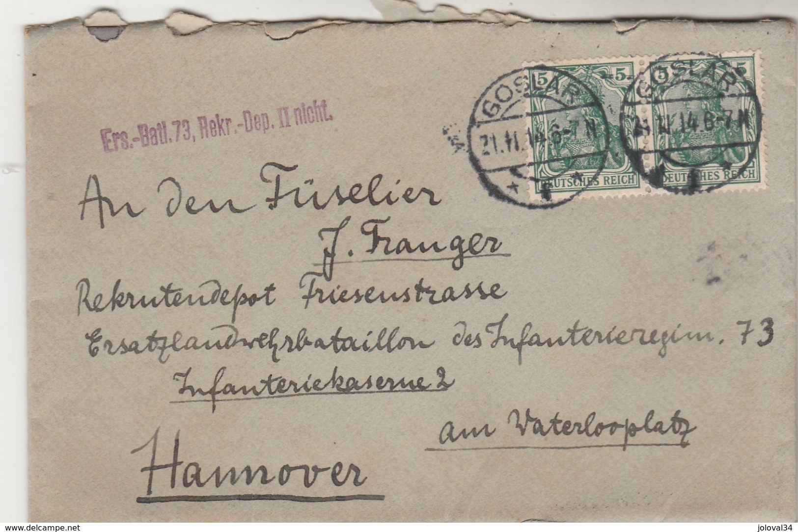 Allemagne Lettre Cachet GOSLAR 21/11/1914 à Hannover - Lettres & Documents