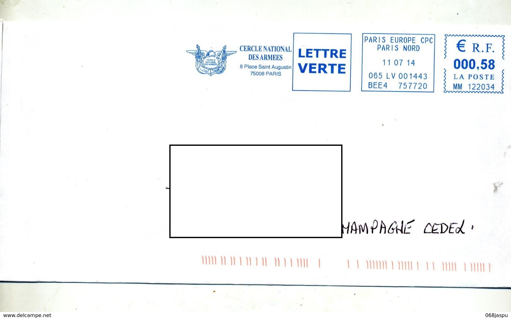 Lettre Flamme Ema Paris Cercle Des Armees - EMA (Print Machine)