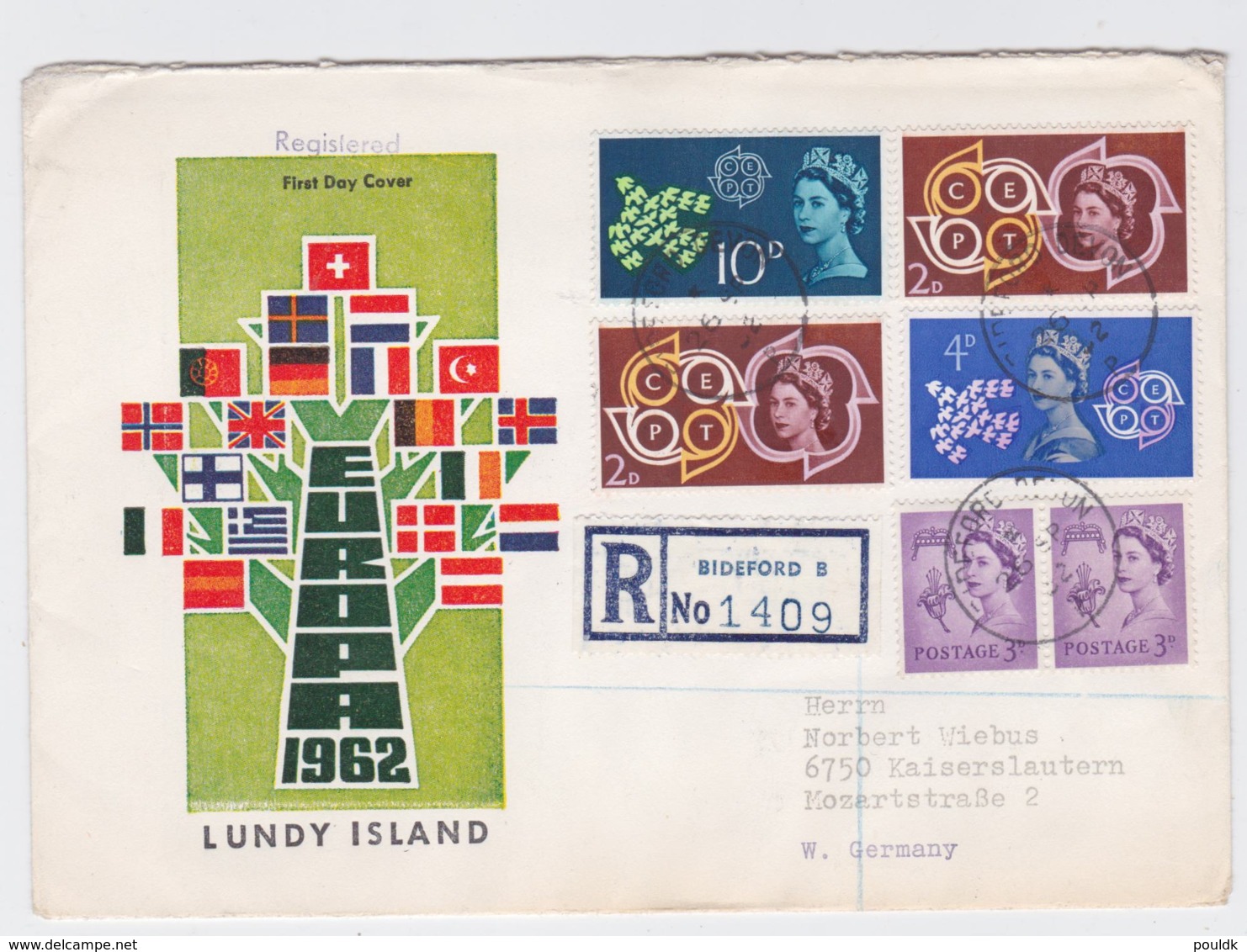 Lundy Island  On The Back Of Registered Cover From Great Britain, Bideford B 1962 Europe CEPT (G105-18) - Sonstige & Ohne Zuordnung