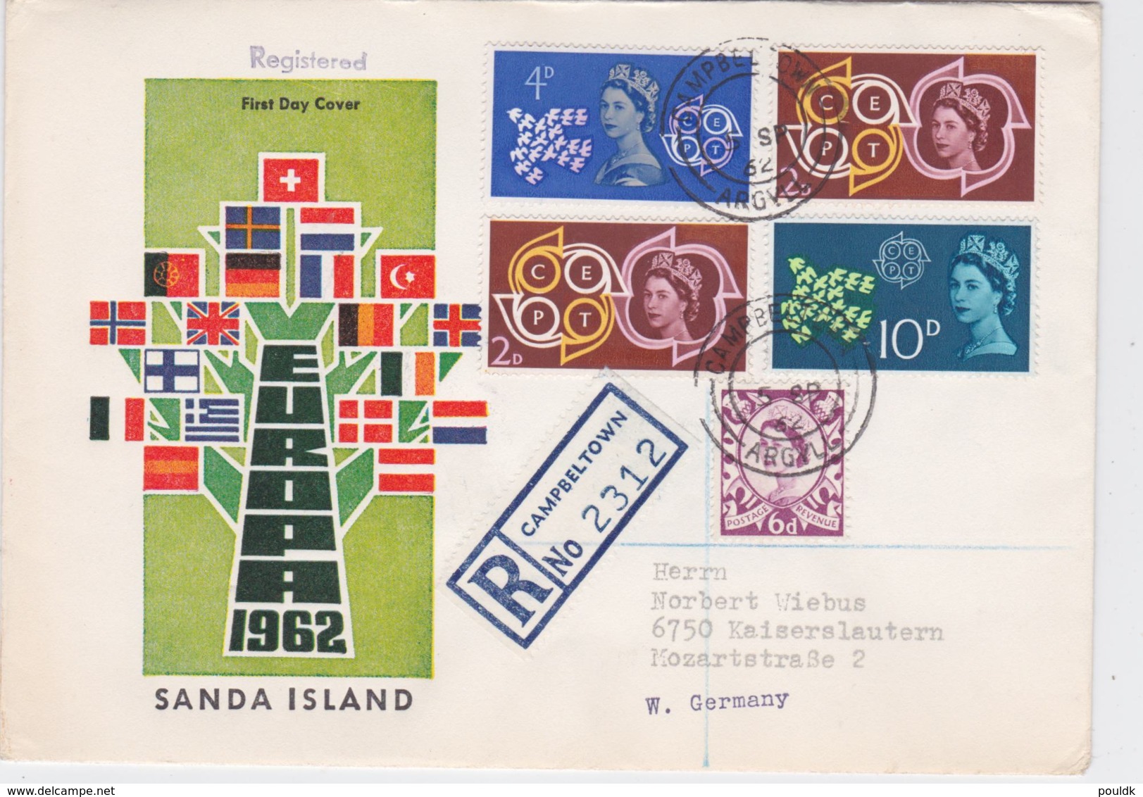 Sanda Island Souvenir Sheeton The Back Of Registered Cover From Great Britain, Campbeltown 1962 - Sonstige & Ohne Zuordnung