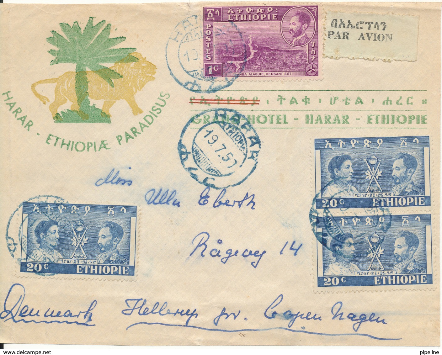 Ethiopia Frontpage Of A Cover Sent Air Mail To Denmark 19-7-1950 (not A Cover Only The FRONTPAGE) - Ethiopie