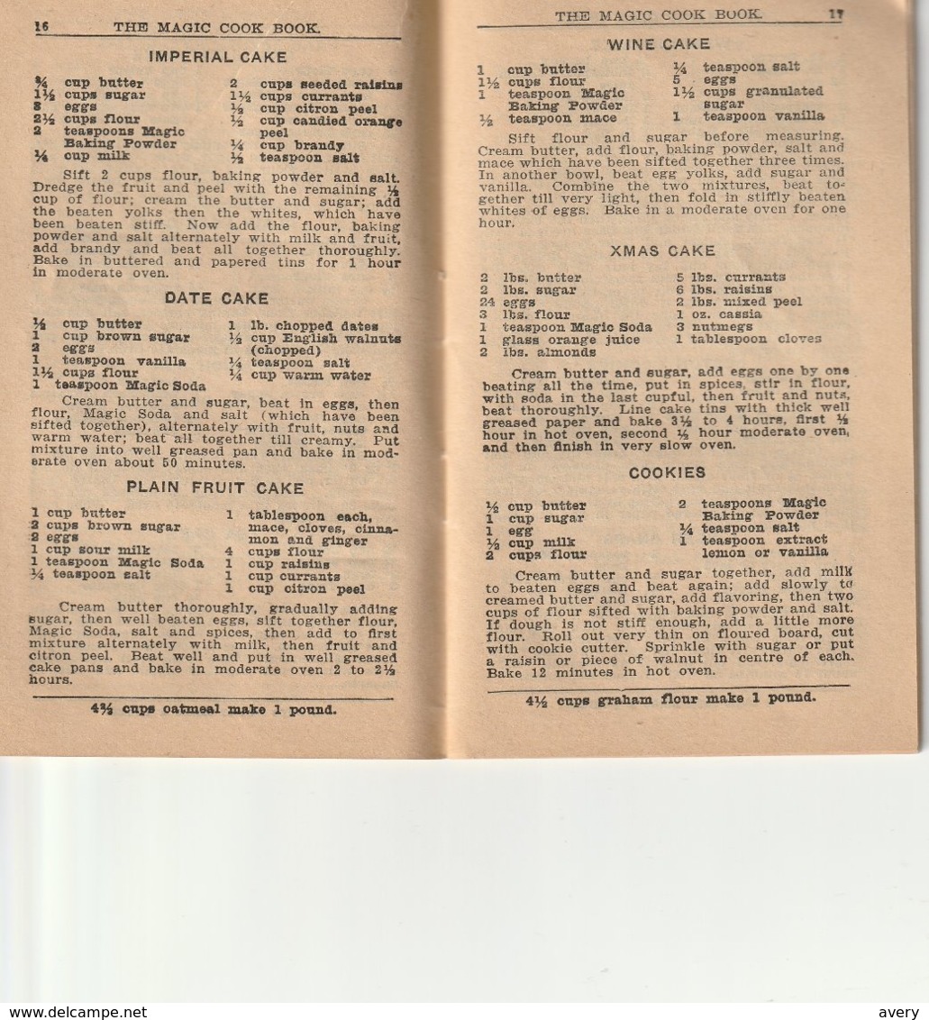 Magic Cook Book And Housekeepers Guide E. W. Gillett Company Limited, Toronto  64 Pages 3.5" X 5.7"  9 Cm X14.7 Cm - Cocina Al Horno