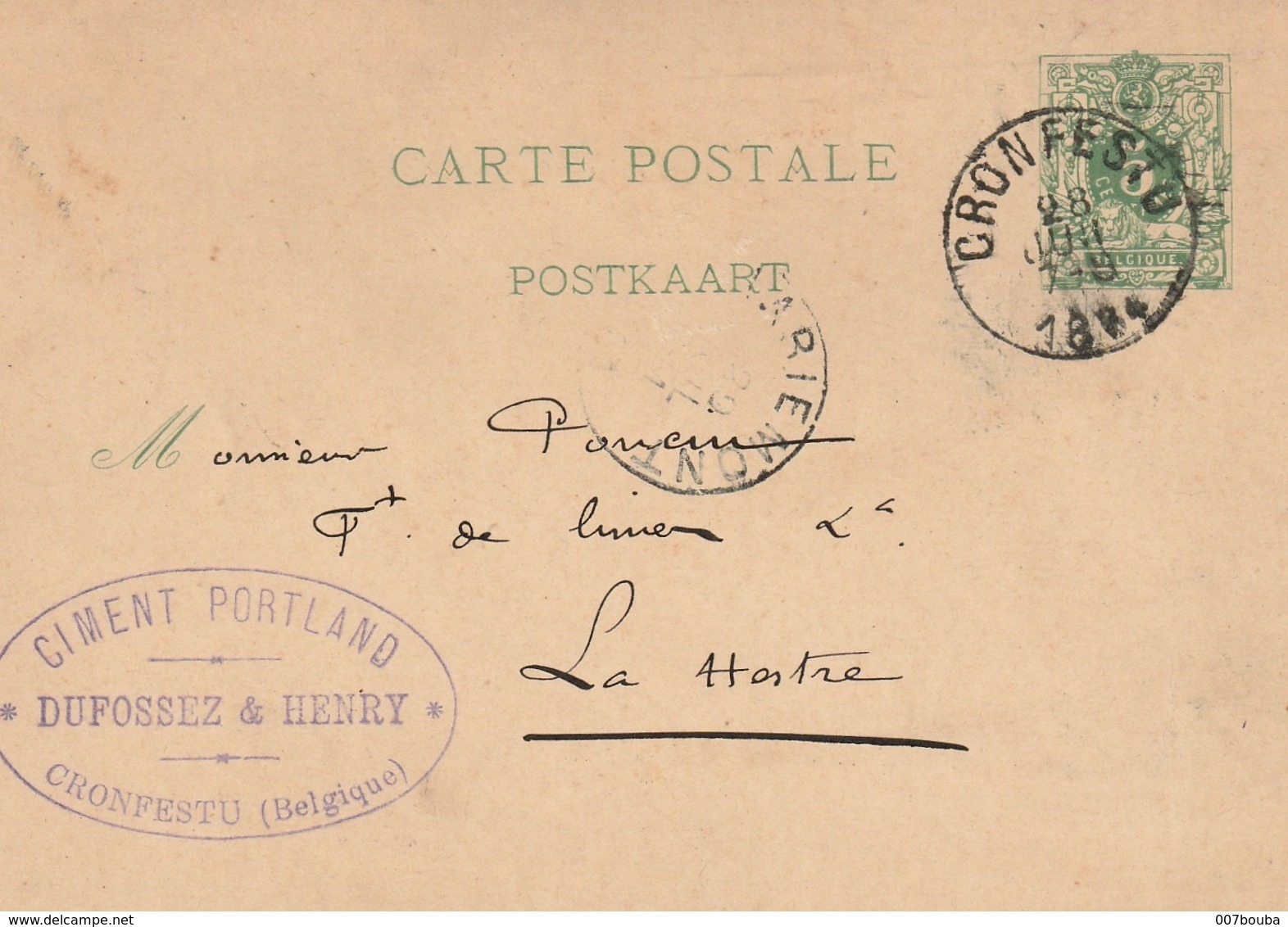 EP 5c - Oblitération CRONFESTU 1884 / Dufossez & Henry / Ciment Portland - Cartes Postales 1871-1909