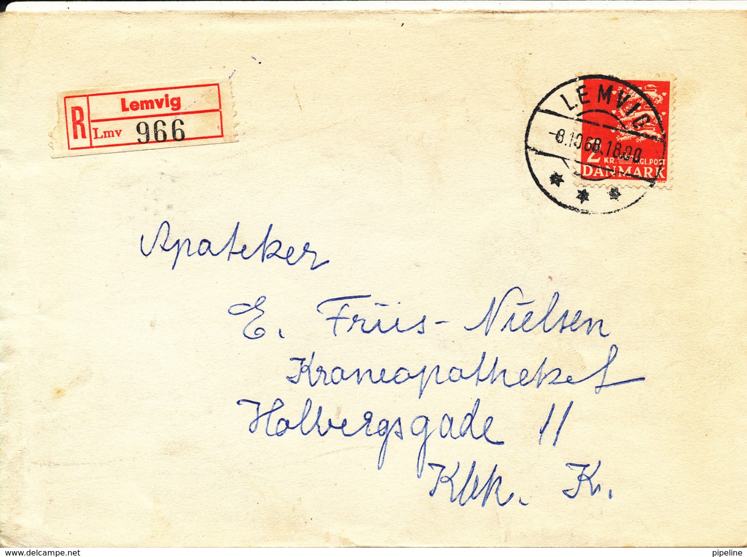 Denmark Registeret Cover Lemvig  Sent To Copenhagen 8-10-1968 Single Franked - Storia Postale