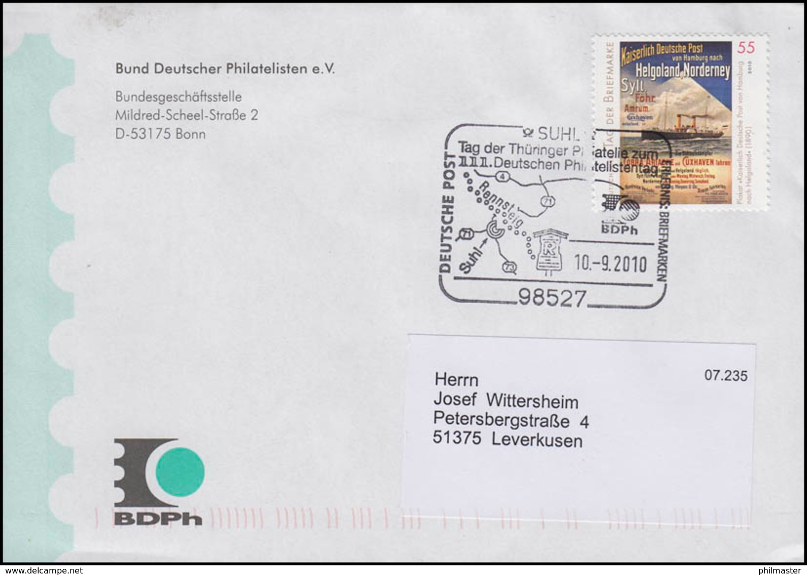 Tag Der Briefmarke & Seepost, Bf SSt Suhl Philatelistentag & Rennsteig 10.9.2010 - Sonstige & Ohne Zuordnung