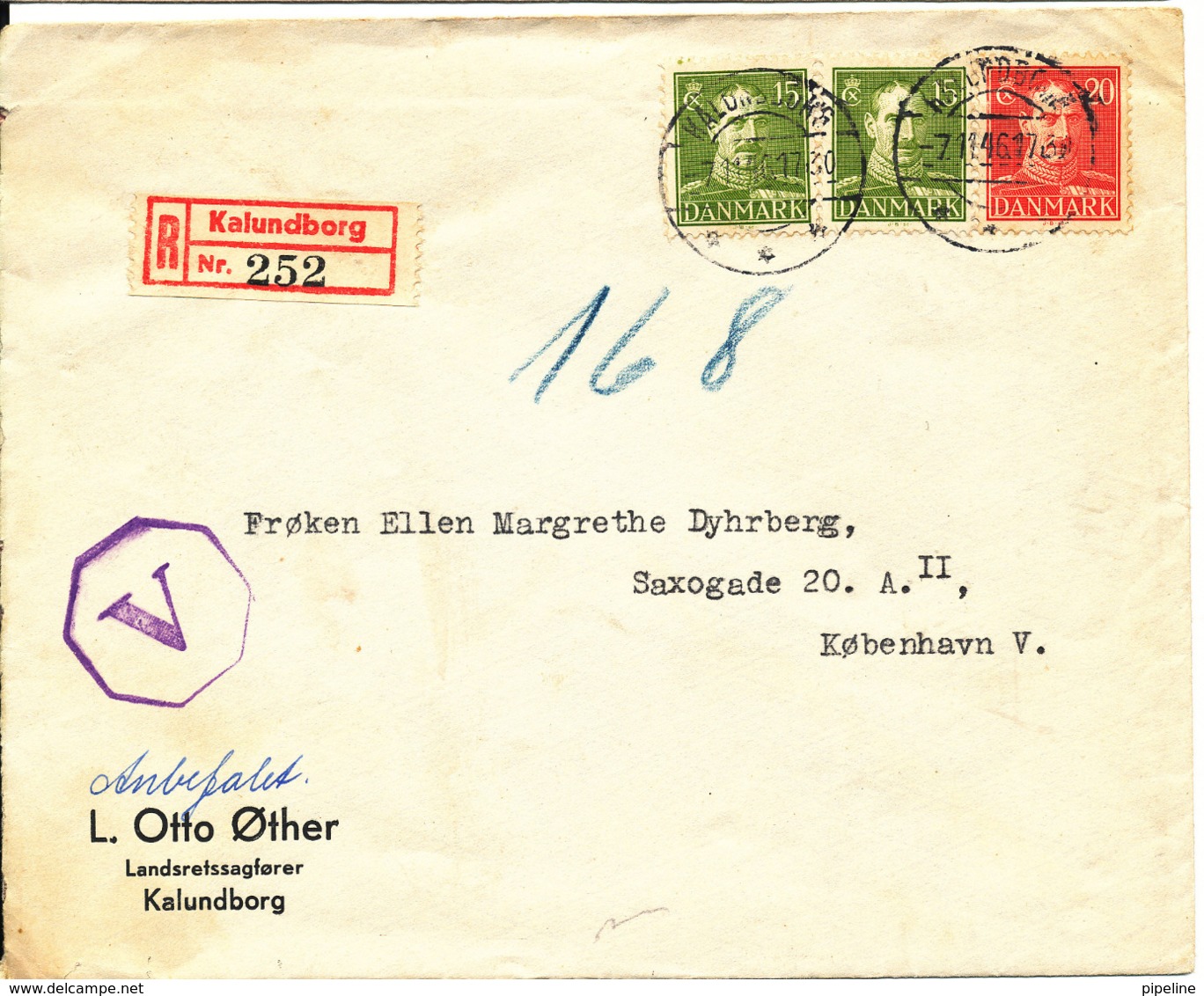 Denmark Registeret Cover Kalundborg Sent To Copenhagen 7-11-1946 - Covers & Documents