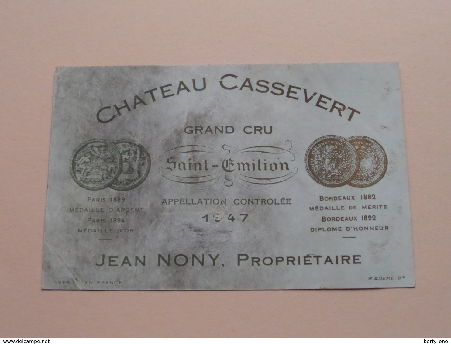 Chateau CASSEVERT 1947 ( Jean NONY Saint Emilion / Gironde ) Etiket / Etiquette / Label ( > Photo > DETAIL ) ! - Autres & Non Classés