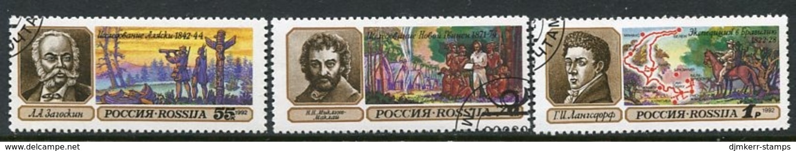 RUSSIA 1992 Geographical Explorers Used  Michel 248-50 - Used Stamps