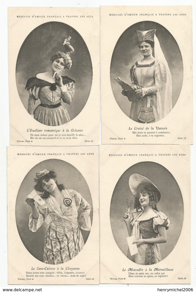 Lot 10 Cpa Fantaisie Femme Messages D'amour A Travers Les Ages Série 1900 Rare - Femmes