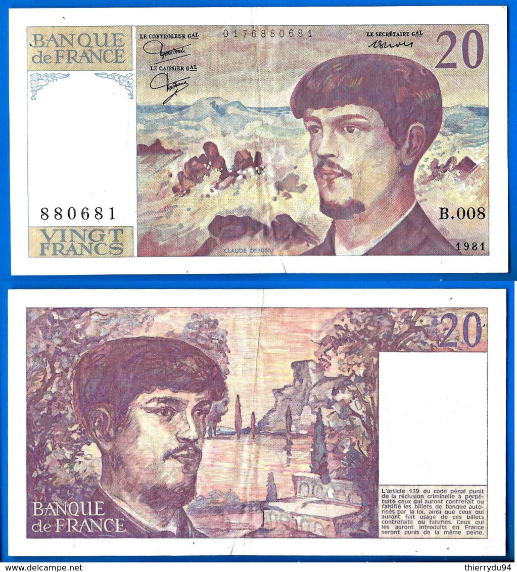 France 20 Francs 1981 Serix B 008 Que Prix + Port Debussy Franc Frcs Frs Paypal Bitcoin OK - 20 F 1980-1997 ''Debussy''