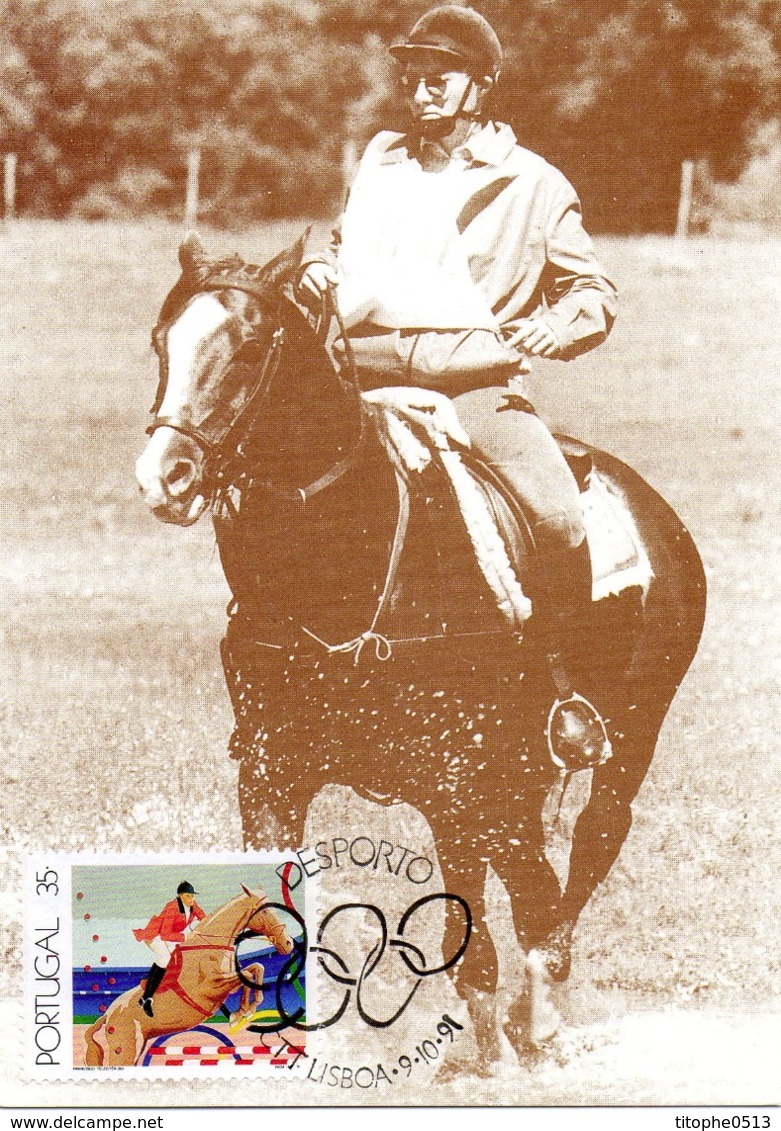 PORTUGAL. N°1858 De 1991 Sur Carte Maximum. Equitation. - Jumping