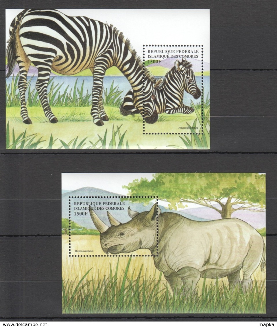 D487 COMORES ANIMALS & FAUNA RHINOCEROS ZEBRAS 2BL MNH - Sonstige & Ohne Zuordnung