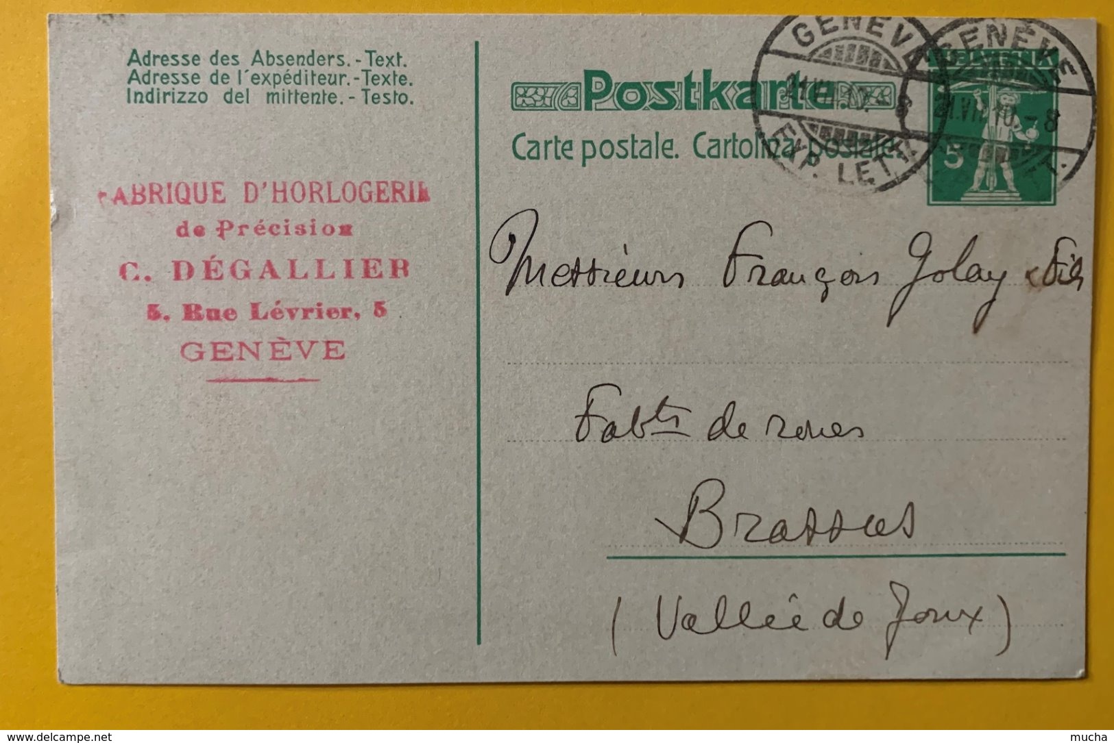 9167 -  Horlogerie C.Dégallier Genève 21.07.1910 - Entiers Postaux