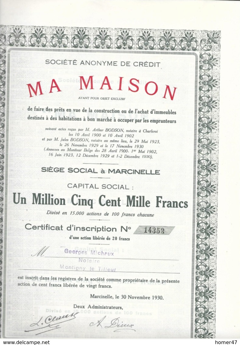 S.A. De Crédit  "MA MAISON" - Marcinelle - Banque & Assurance