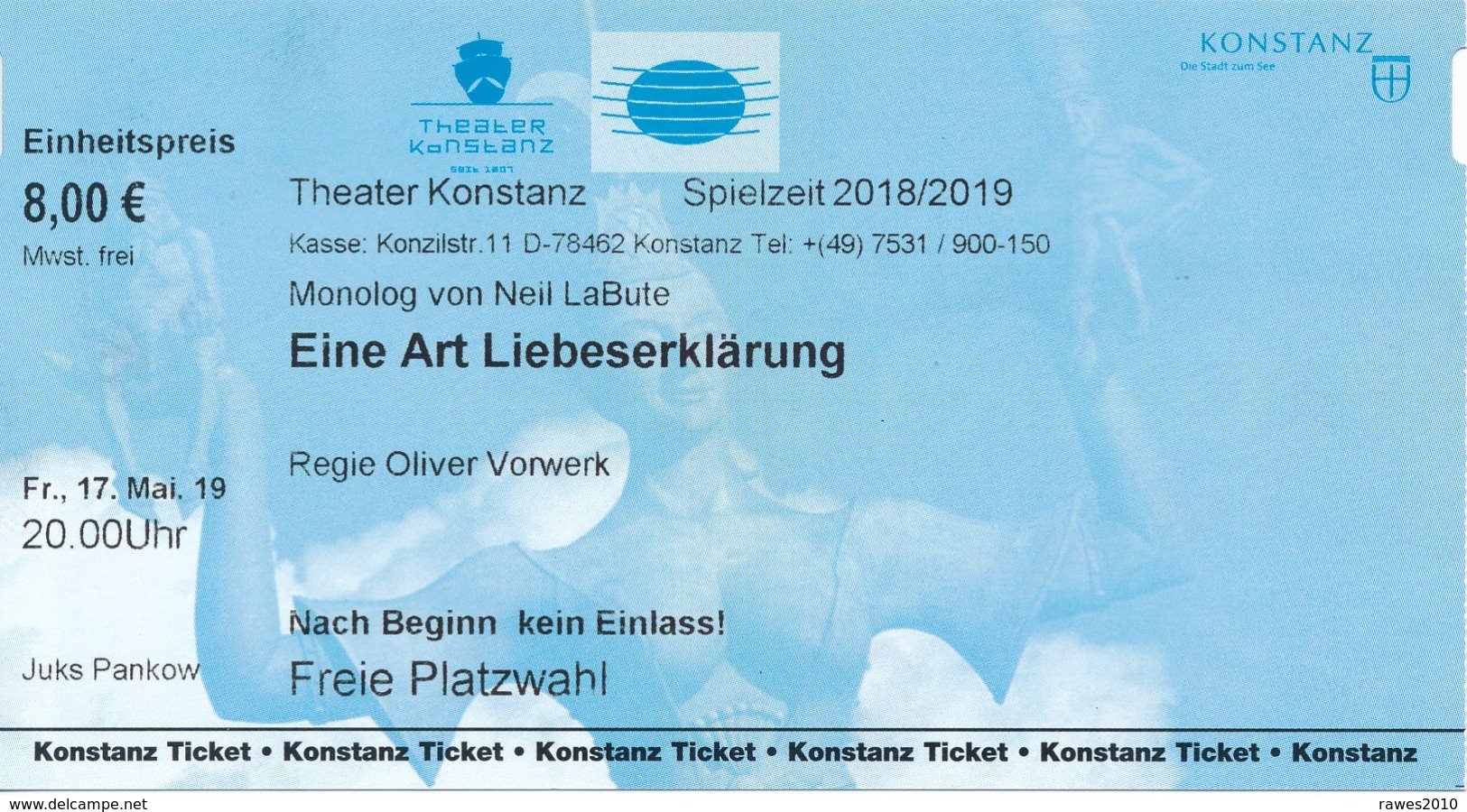 Konstanz Eintrittskarte 2019 Theater Konstanz "Eine Art Liebeserklärung"  + Werbung Landesgartenschau Überlingen - Eintrittskarten