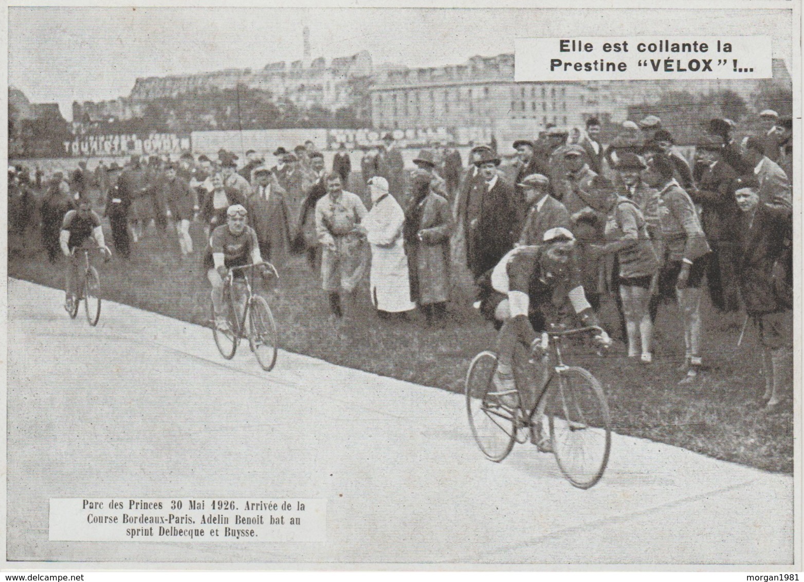 DOCUMENT  PHOTOS PRESSE    17 , Cm  X  13  Cm    BORDEAUX-PARIS BENOIT BAT AU SPRINT DELBECQUE ET BUYSSE - Cyclisme