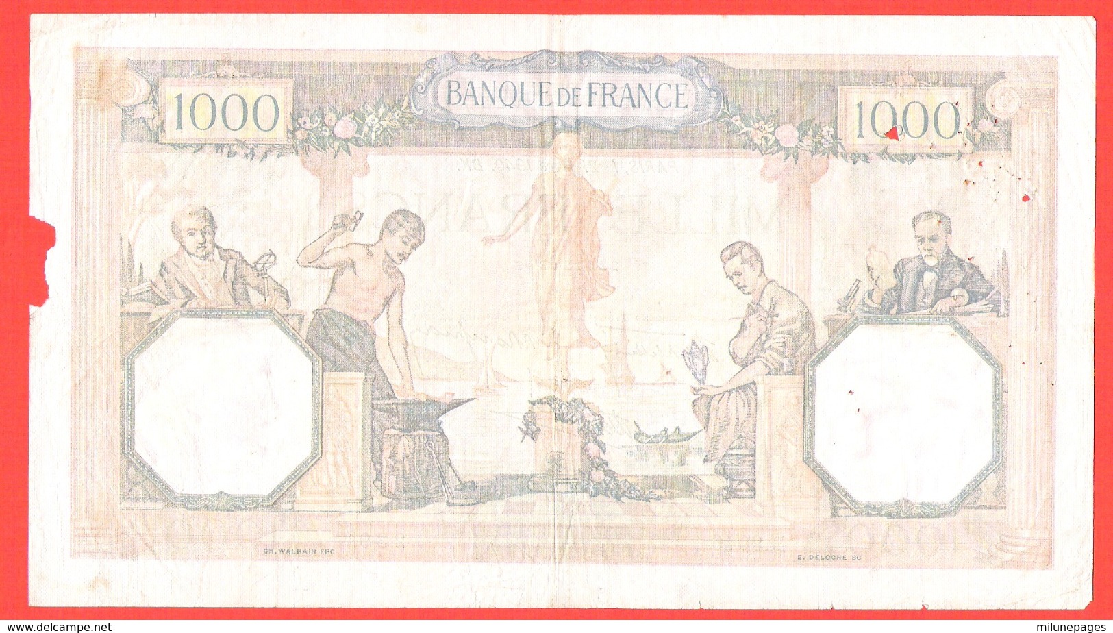 Lot De 2 Billets 1000 Francs Ceres Et Mercure Avec Défauts Mais Bel Aspect 1937 Et 1940 - 1 000 F 1927-1940 ''Cérès Et Mercure''