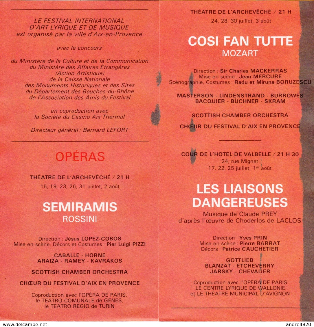 Festival D'Aix-en-Provence - Progamme 1980 - Dépliants Touristiques