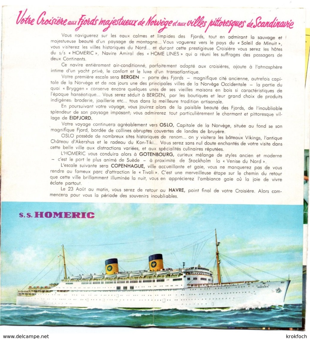 Home Lines - Paquebot Homéric 1961 - Dépliant - Croisière Scandinavie - Autres & Non Classés