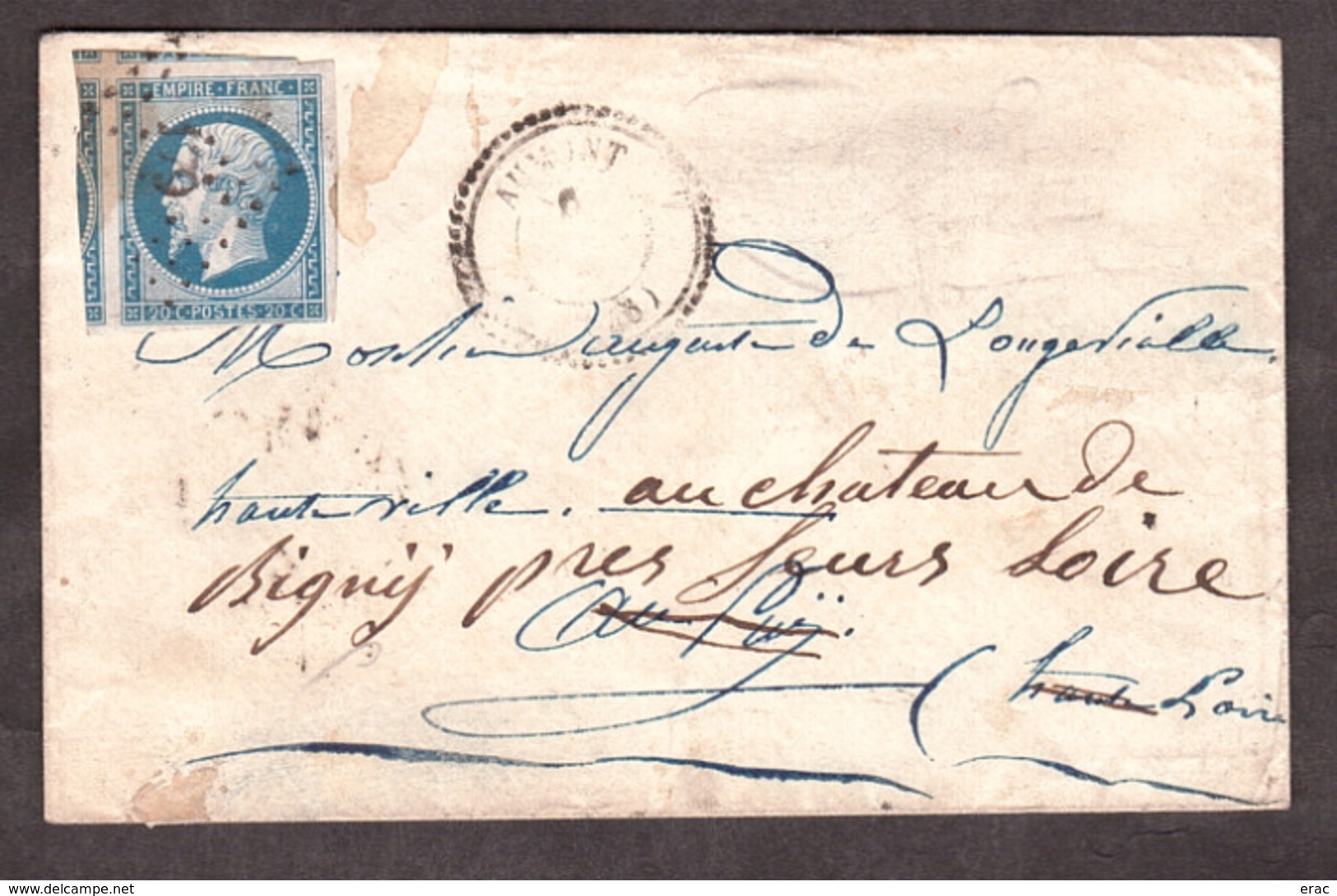 Lettre Décembre 1857 - Cachet Type 22 Aumont (Lozère) - Divers Type 15 Au Dos - Napoléon III N° 14A (3 Voisins) PC179 - 1849-1876: Période Classique