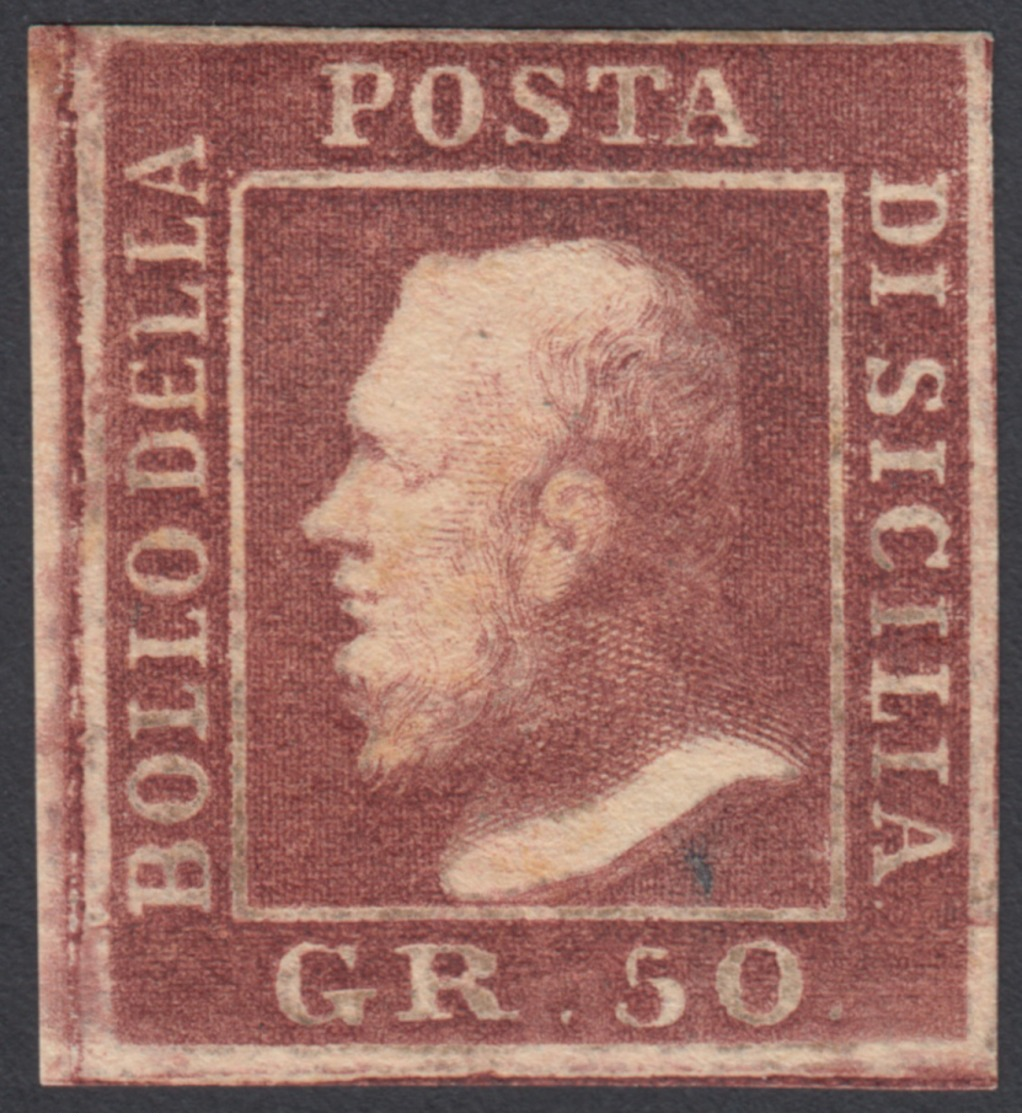 50 GRANA. Francobollo Con Ottimi Margini Color Lacca Bruno (n.14). Firma Di Garanzia E.Diena - Sicily