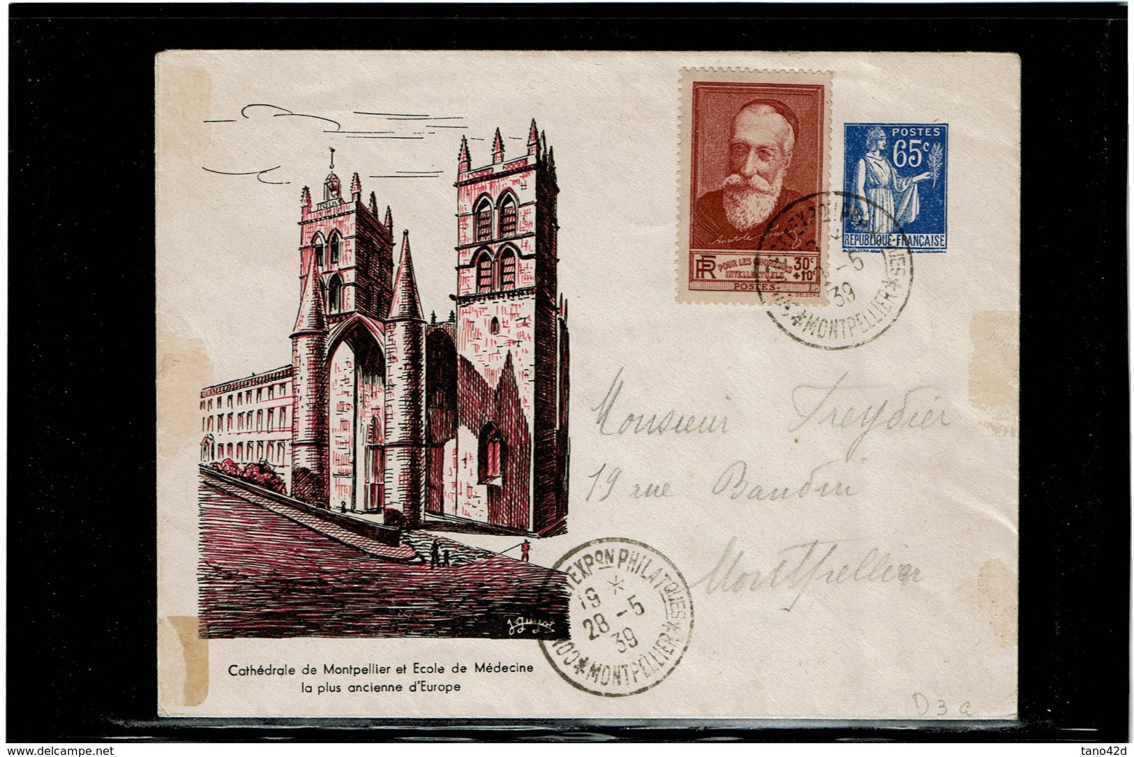 LCTN58/5 - ENV PAIX 65c EXPO PHIL MONTPELLIER + COMPL.T 28/5/1939 - Overprinted Covers (before 1995)