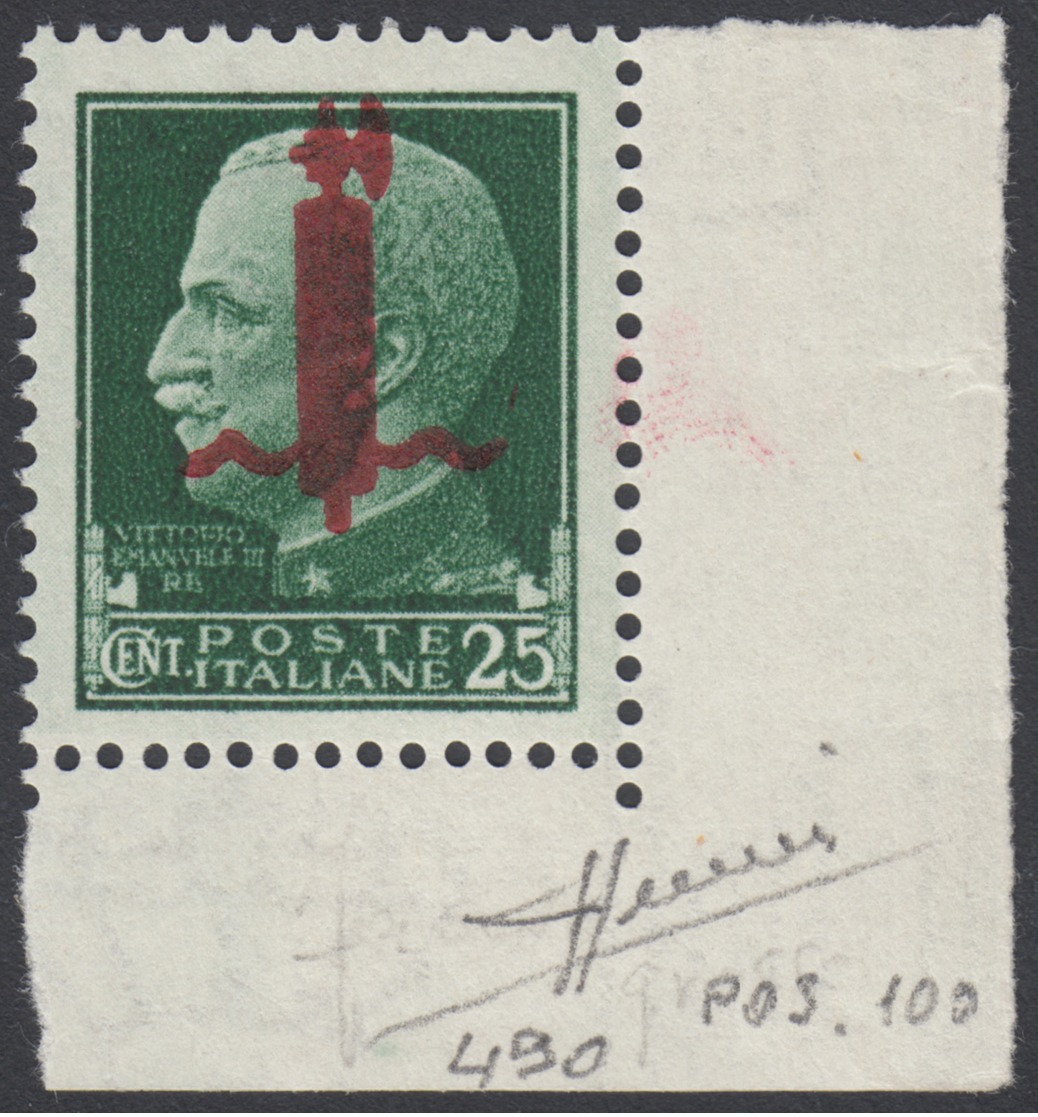 FASCIO GROSSO. Francobollo Da 25 Centesimi Con Soprastampa Fascio Rosso (n.490). Presenta La Caratteristica Soprastampa  - Other & Unclassified