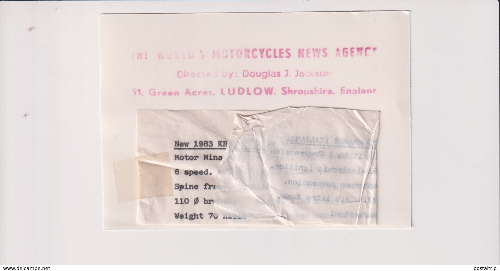 Kramer Italiana +-13cm X 9cm  Moto MOTOCROSS MOTORCYCLE Douglas J Jackson Archive Of Motorcycles - Otros & Sin Clasificación