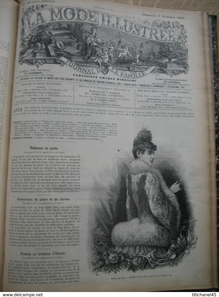 LA MODE ILLUSTREE - RELIURE DE 1889 (ANNEE COMPLETE) - GRAVURES, MODE, OUVRAGES DE DAMES - 416 pages