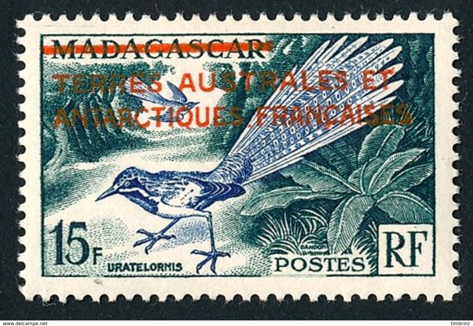 TAAF 1955 - Yv. 1 *   Cote= 22,00 EUR - Faune. Oiseau. Timbre De Madagascar Surchargé  ..Réf.TAF21034 - Ungebraucht